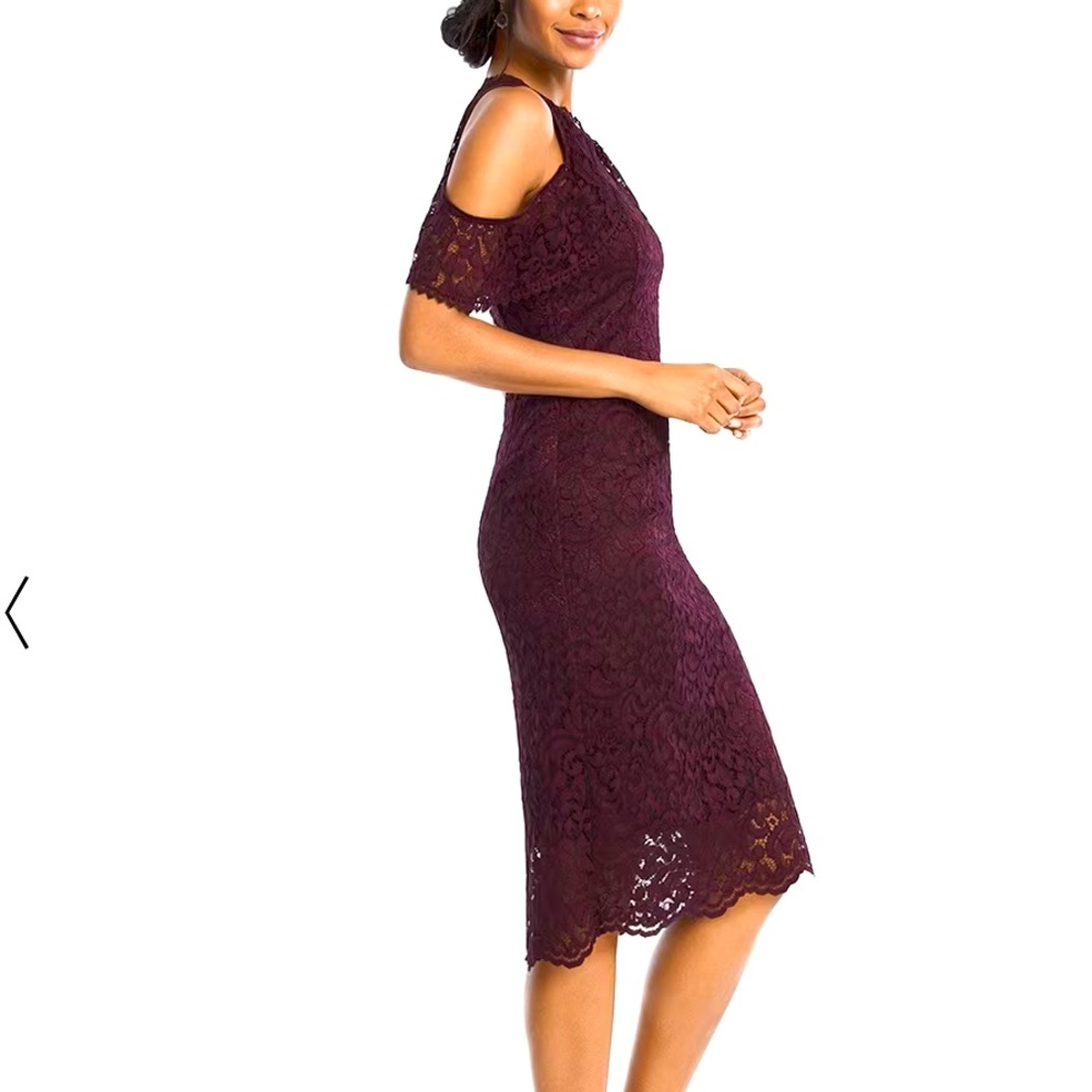 BHWM Cold Shoulder Burgundy Lace Dress